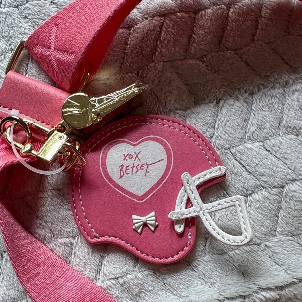 NWT Betsey Johnson Pink Brown Football Crossbody Purse Bag Charms Game Day Heart
